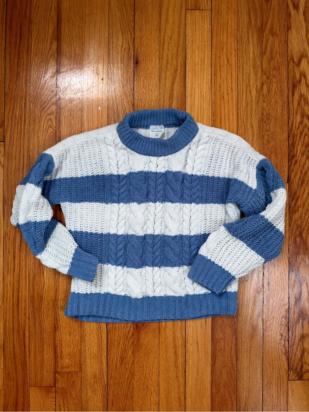 abercrombie kids Blue and White Striped Cable Knit Turtleneck Sweater